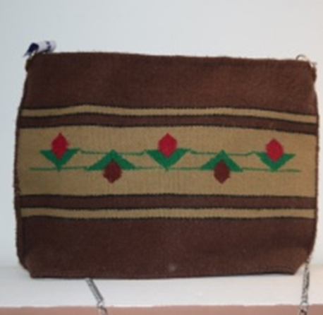 BROWN LEATHER BAG WITH KILIM WORK